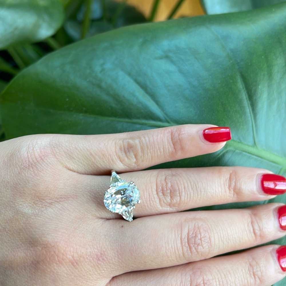 Cubic zirconia oval three stone engagement ring